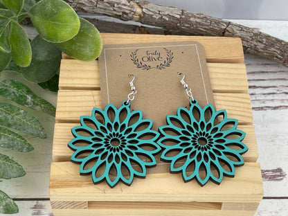 Starburst Mandala Wood Handcrafted Lightweight Earrings