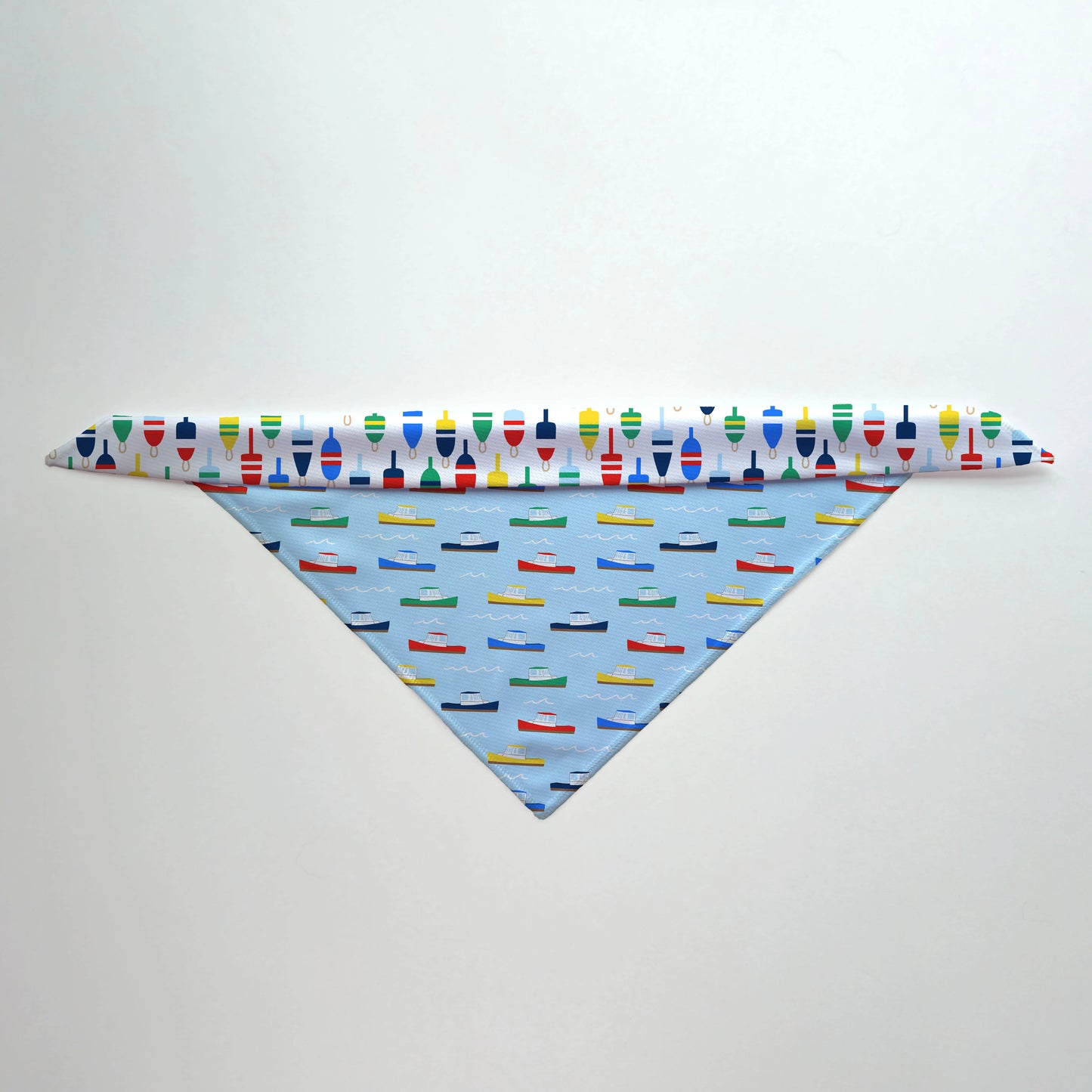 Lobster Boats and Buoys Reversible Tie-On Dog Bandana