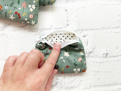 Small Fabric Pouch-Sage w/wildflowers