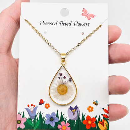 Genuine Pressed Dried Flower Floral Charm Necklace