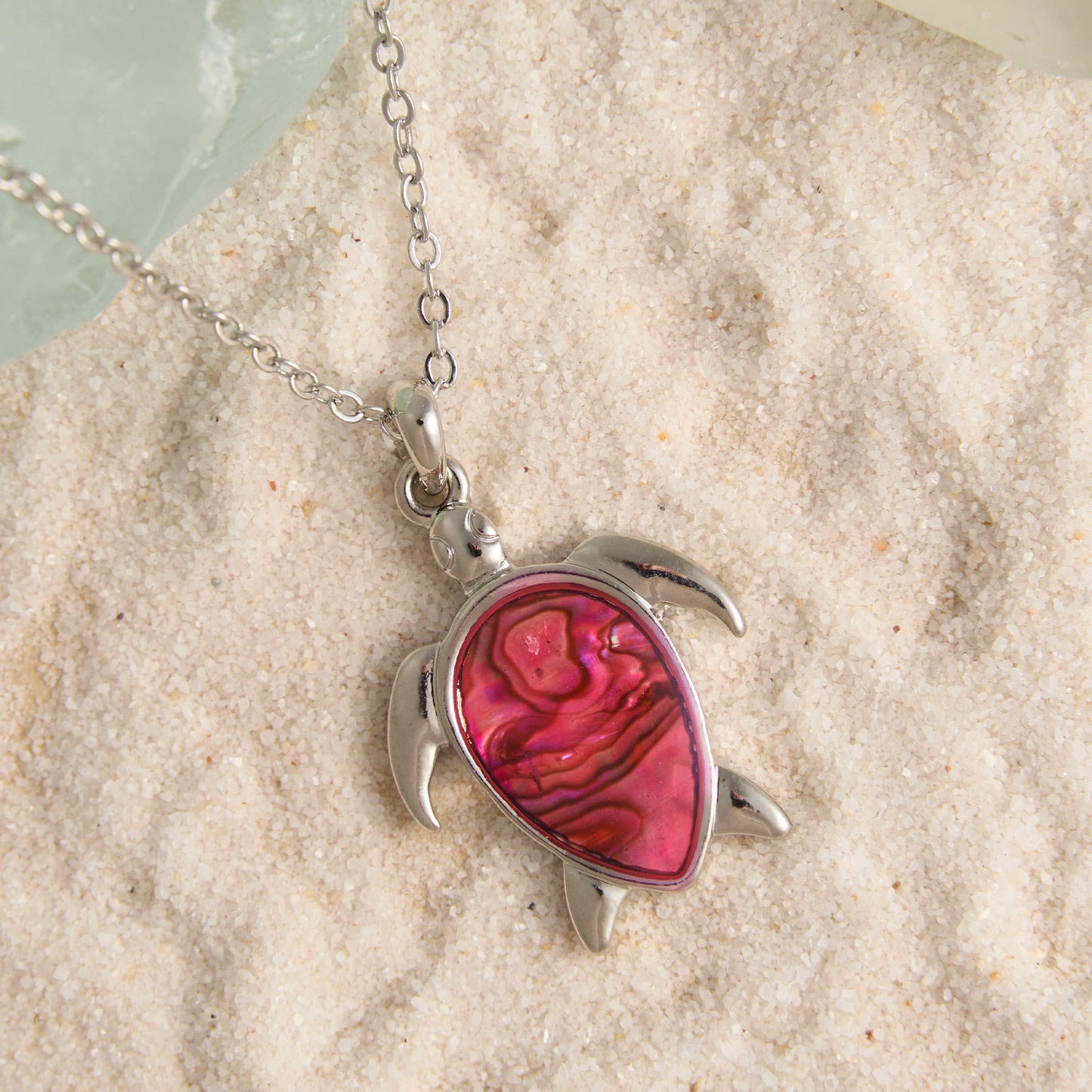 -Abalone Shell Sea Turtle Pendant Necklace Beach Jewelry