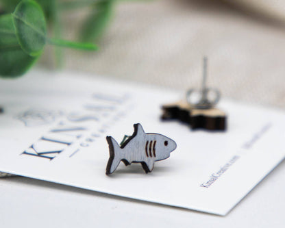 Shark Wood Stud Earrings