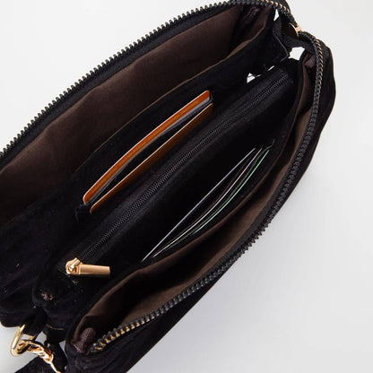 Stacey Faux Suede 3 compartments Crossbody Bag