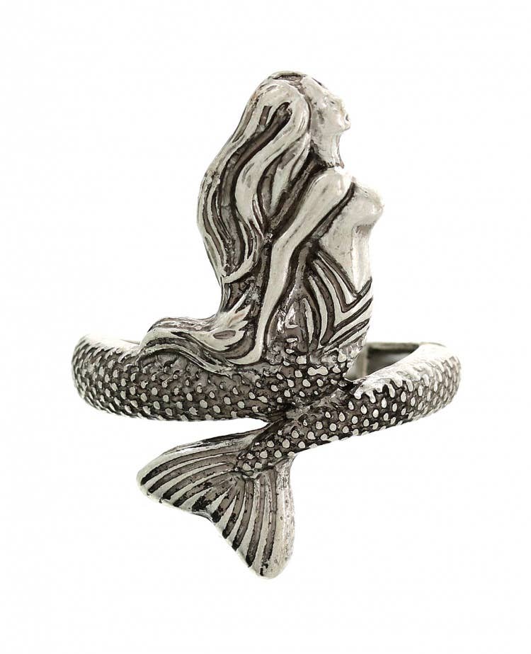 Burnished Silver Mermaid Metal Stretch Ring