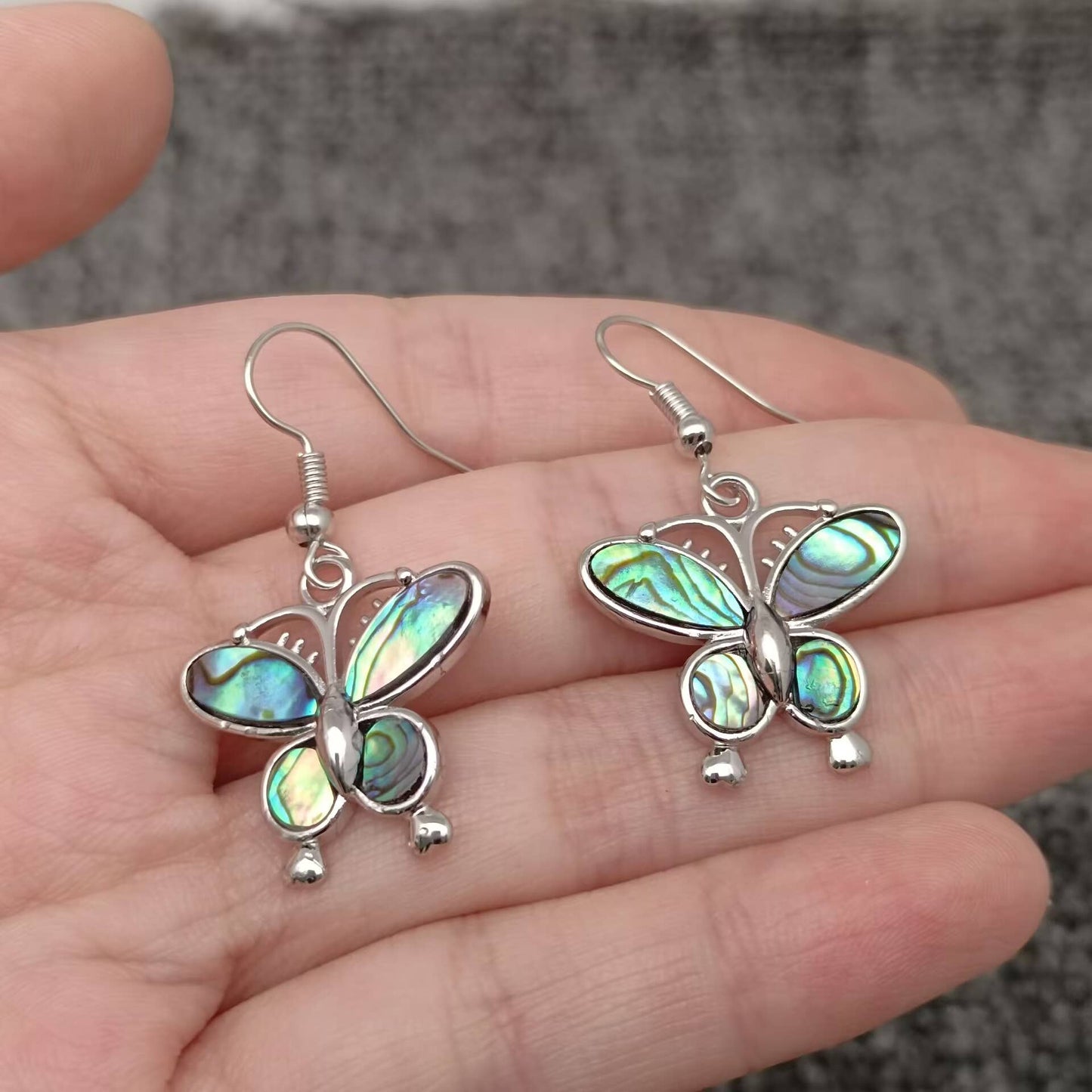 Natural Abalone Shell Butterfly Charm Dangle Earrings