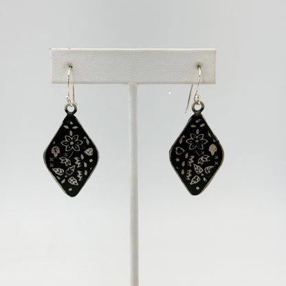 Handcrafted Silver Patina Black Vine Earrings