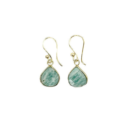 Gold Plated Earrings with Semi-Precious Stone - Amazonite