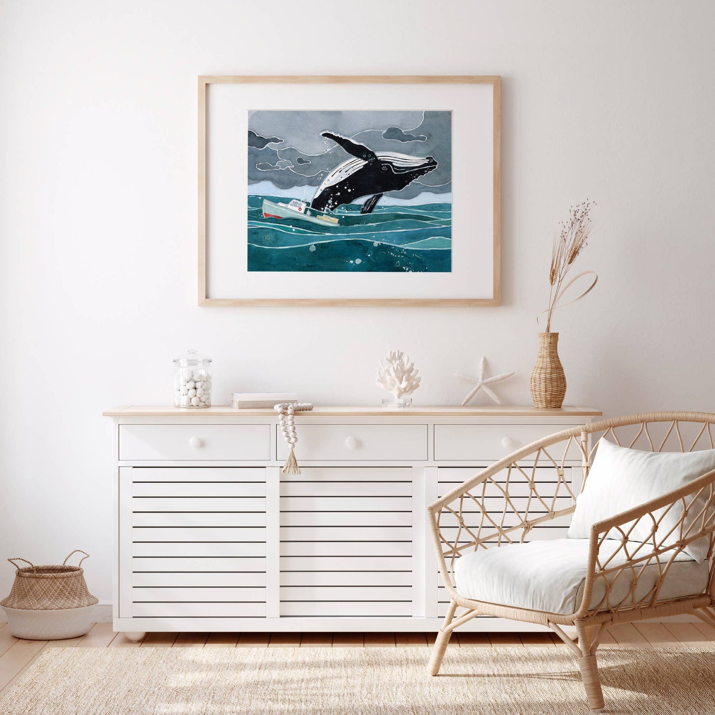 Breaching Humpback Whale Nautical Watercolor Print