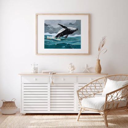 Breaching Humpback Whale Nautical Watercolor Print