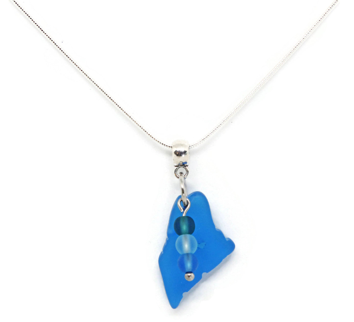 Maine Map Sea Glass Charm Snake Necklace