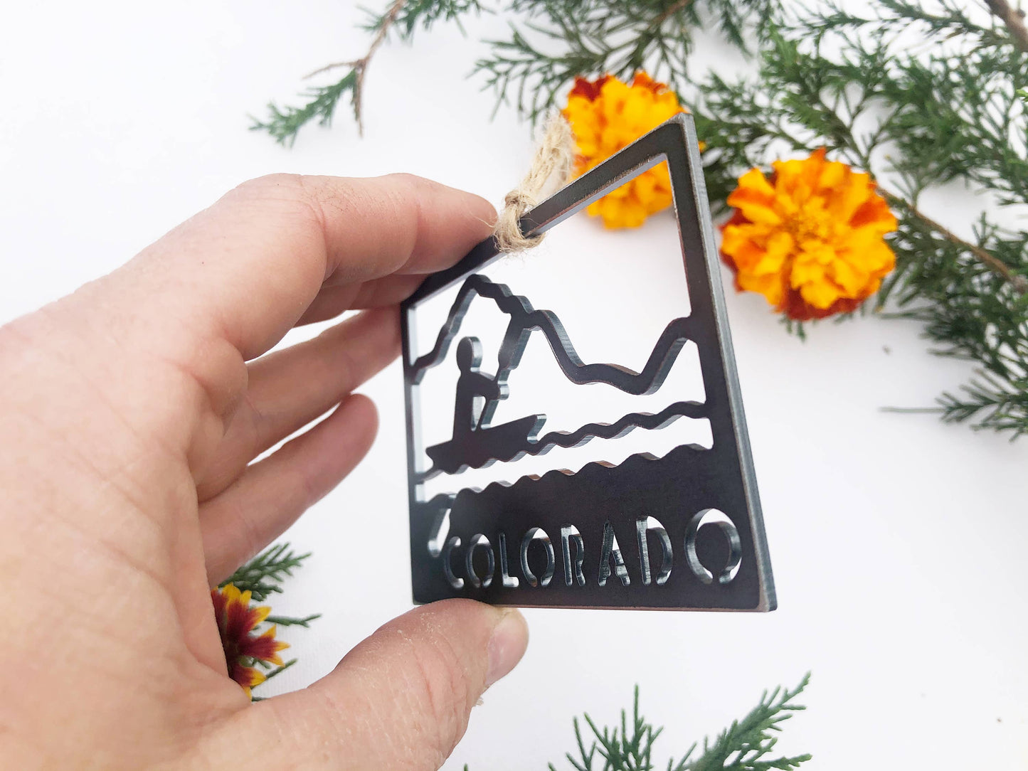 Maine Kayak Raw Steel Ornament