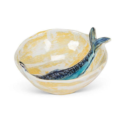 Round Slim Fish Small Bowl-Blue & Yellow-5"D