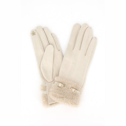 Fur Band Buckle Accent Touchscreen Gloves