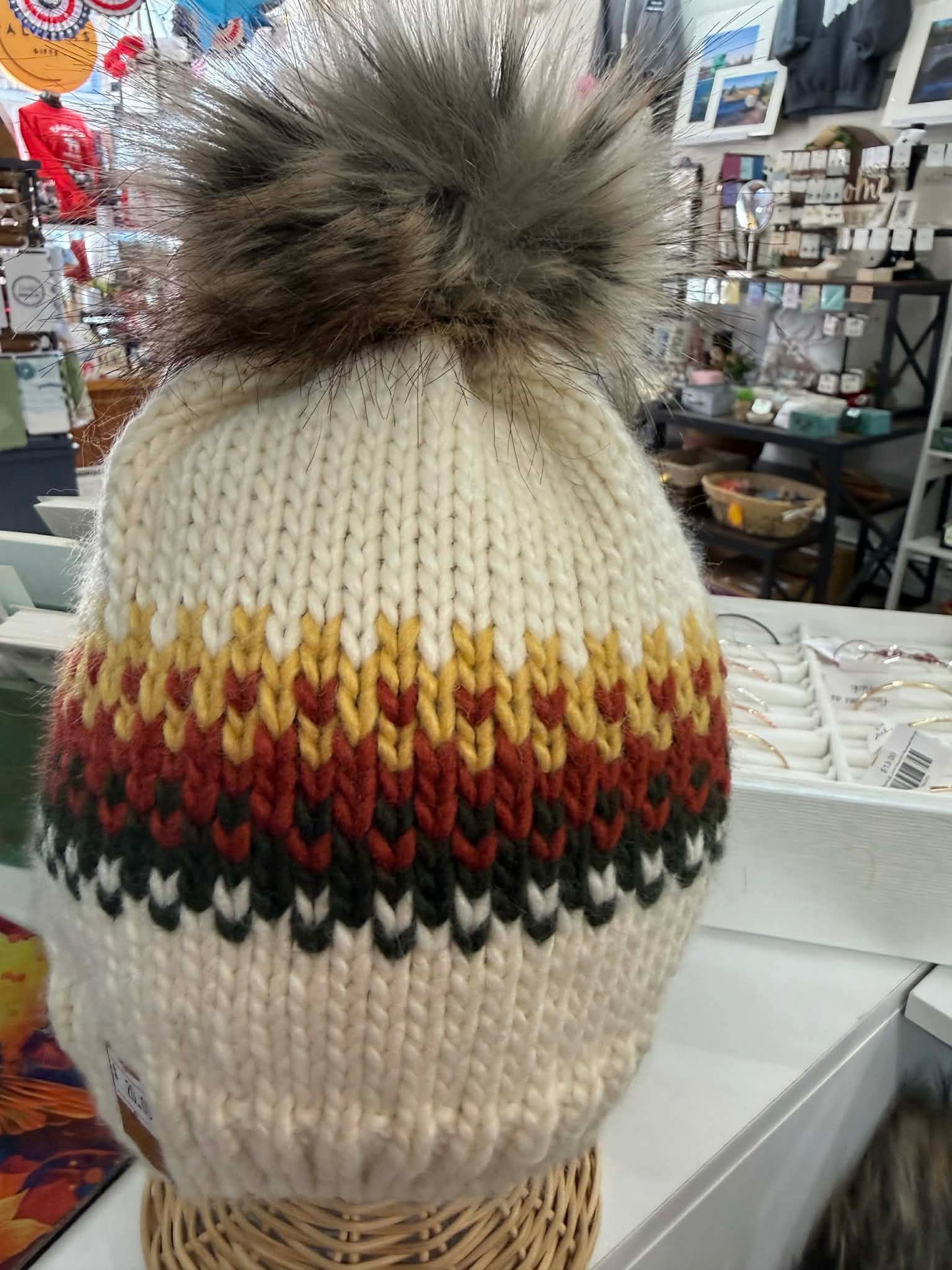 Winter Beanie with Faux Fur Pom