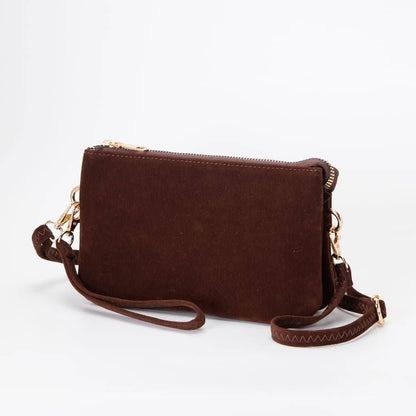 Stacey Faux Suede 3 compartments Crossbody Bag