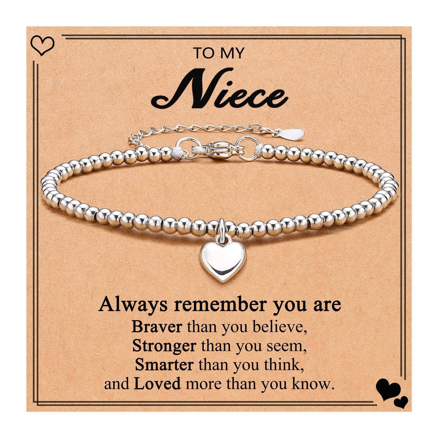 Heart Charm Stainless Steel Bracelet with Blessing Cards