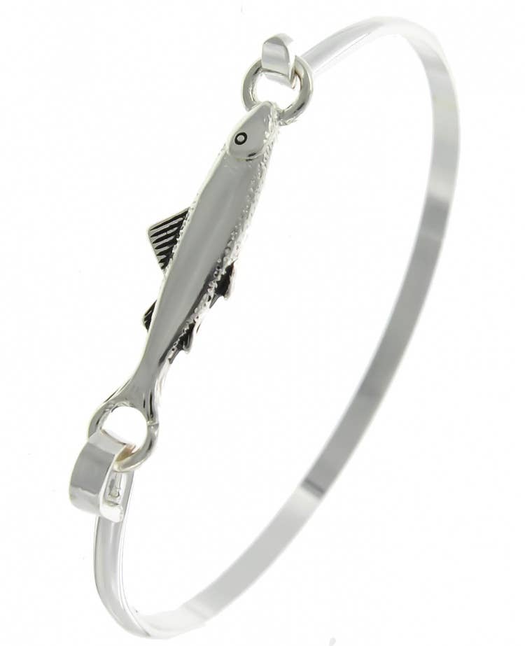 3D Antique Silver Salmon Fish Casting Bangle Bracelet