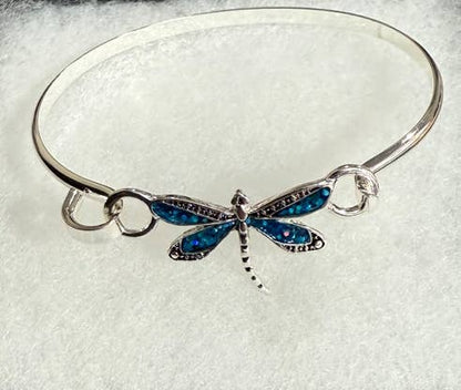 Glitter Blue Dragonfly Brass Casting Bangle Bracelet