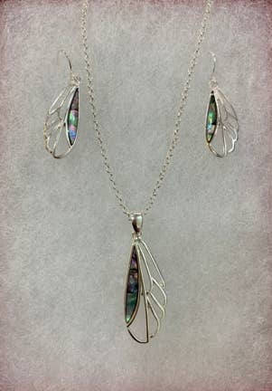 Small Dragonfly Wing Silver Abalone Necklace Set