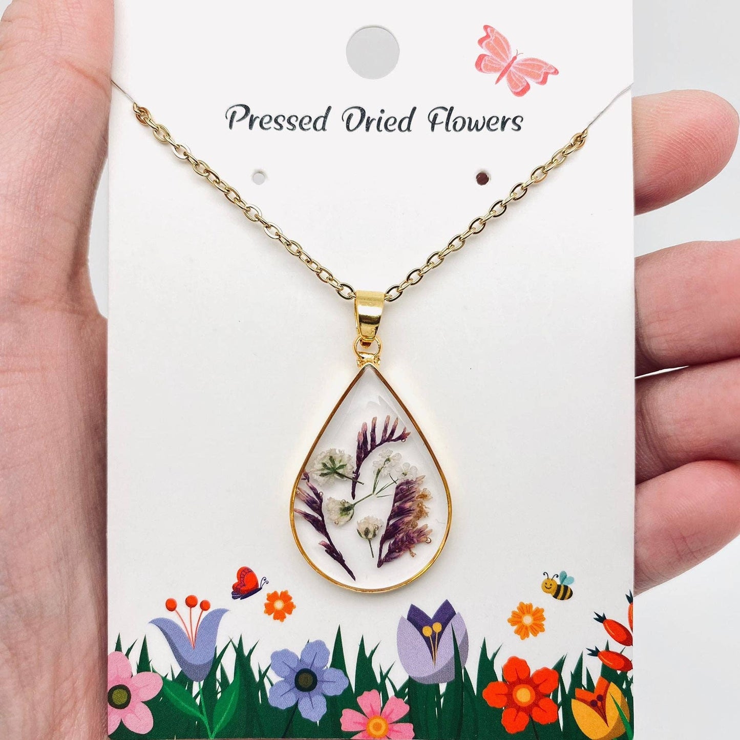 Genuine Pressed Dried Flower Floral Charm Necklace