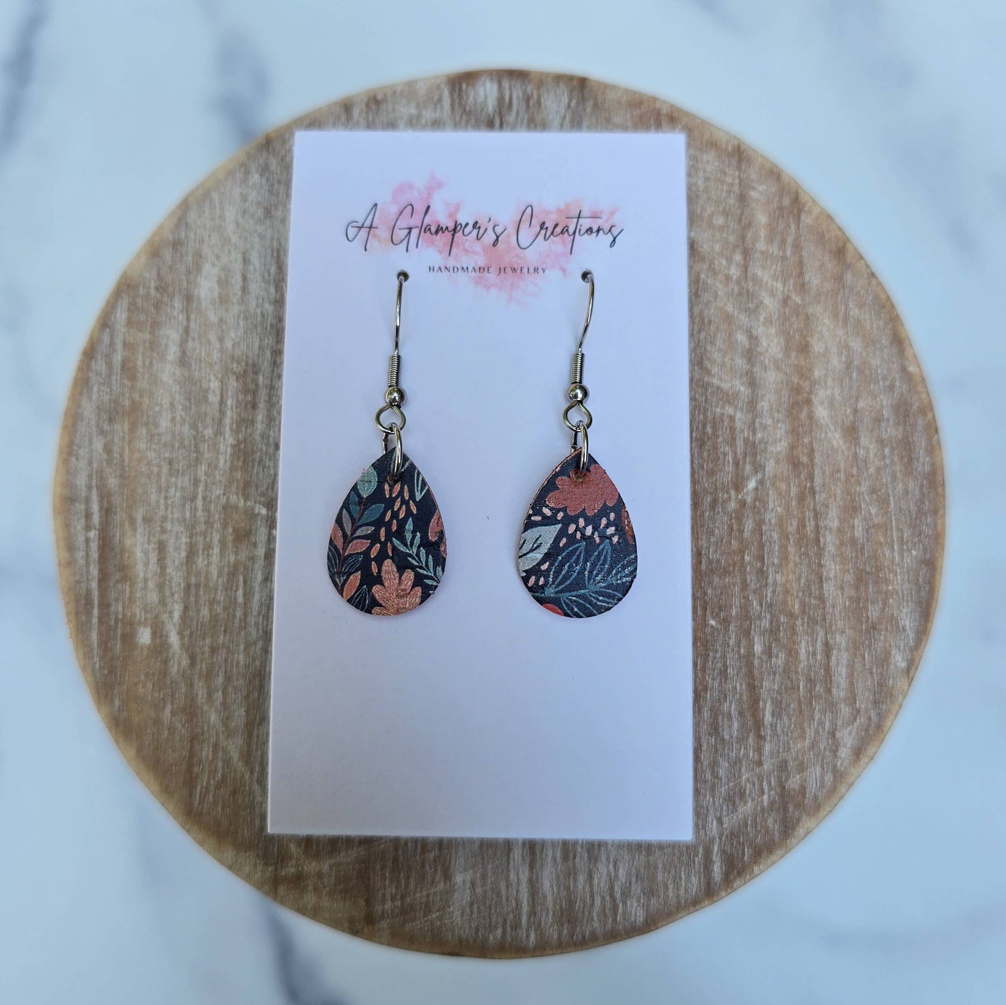 Fall Floral & Acorns MINI Teardrop Leather Earrings
