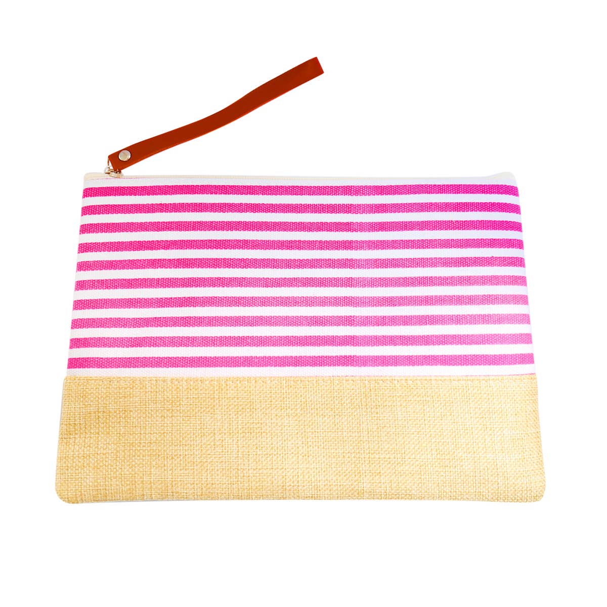 Nautical Stripe Canvas Pouch Bag Straw Wristlet Clutch