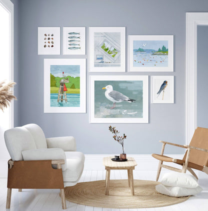 Herring Gull Beach Print, Large Seagull Nautical Bird Art