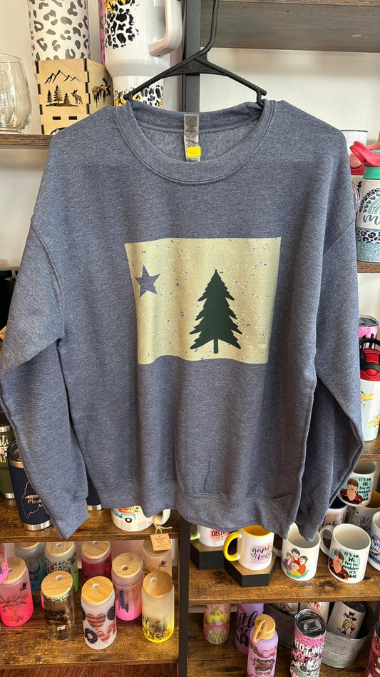maine crewneck sweatshirt blue tree and star