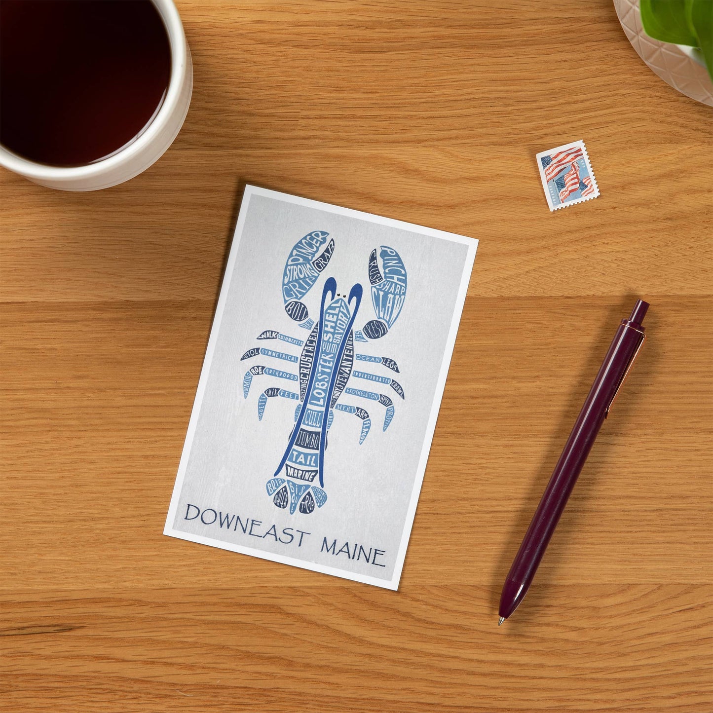 PREMIUM POSTCARDS Maine, Blue Lobster, Typography
