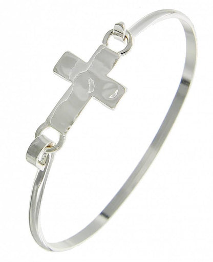 Silver Hammered Silver Cross Brass Casting Bangle