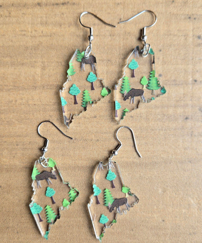 Maine Moose and Trees Earrings