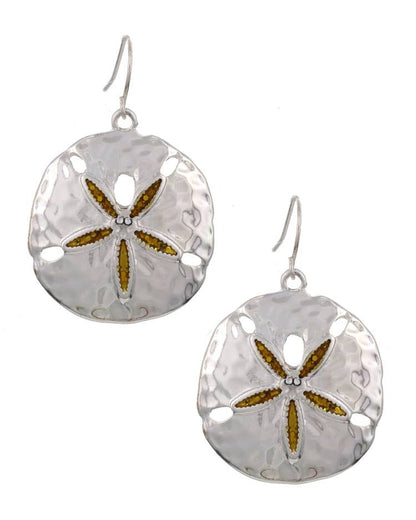 Blue Glitter Sand Dollar Metal Dangle Earrings