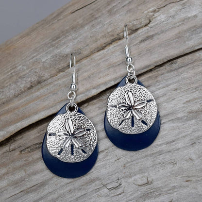 Blue Sand Dollar Earrings Sea Life Ocean Jewelry Handmade