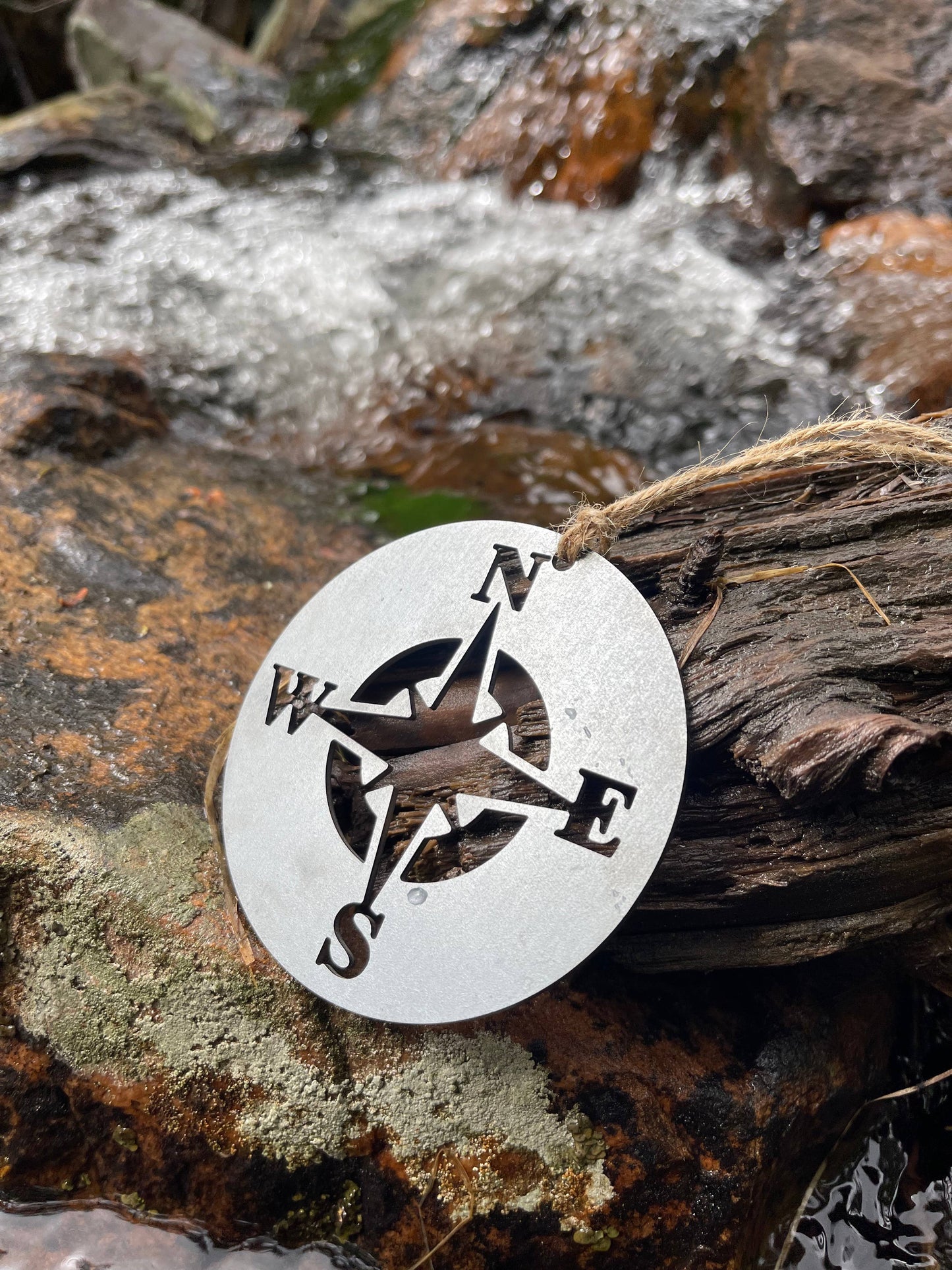 Compass Rose Adventure Raw Steel Metal Ornament Sustainable