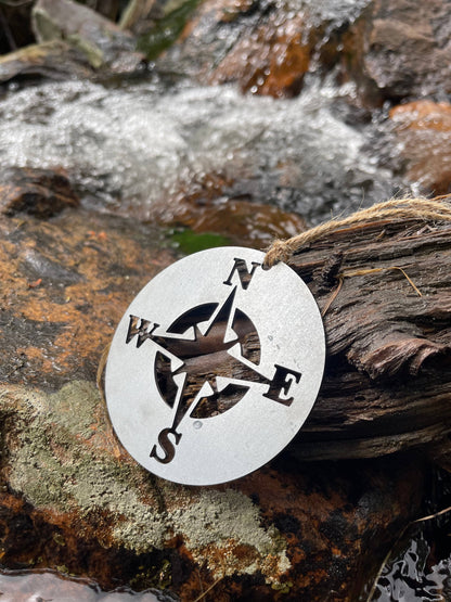 Compass Rose Adventure Raw Steel Metal Ornament Sustainable