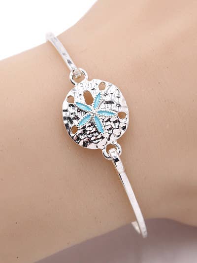 Turquoise Sand Dollar Hammered Casting Bangle