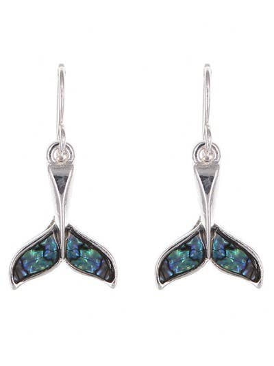 Abalone Whale Tail Metal Dangle Earrings