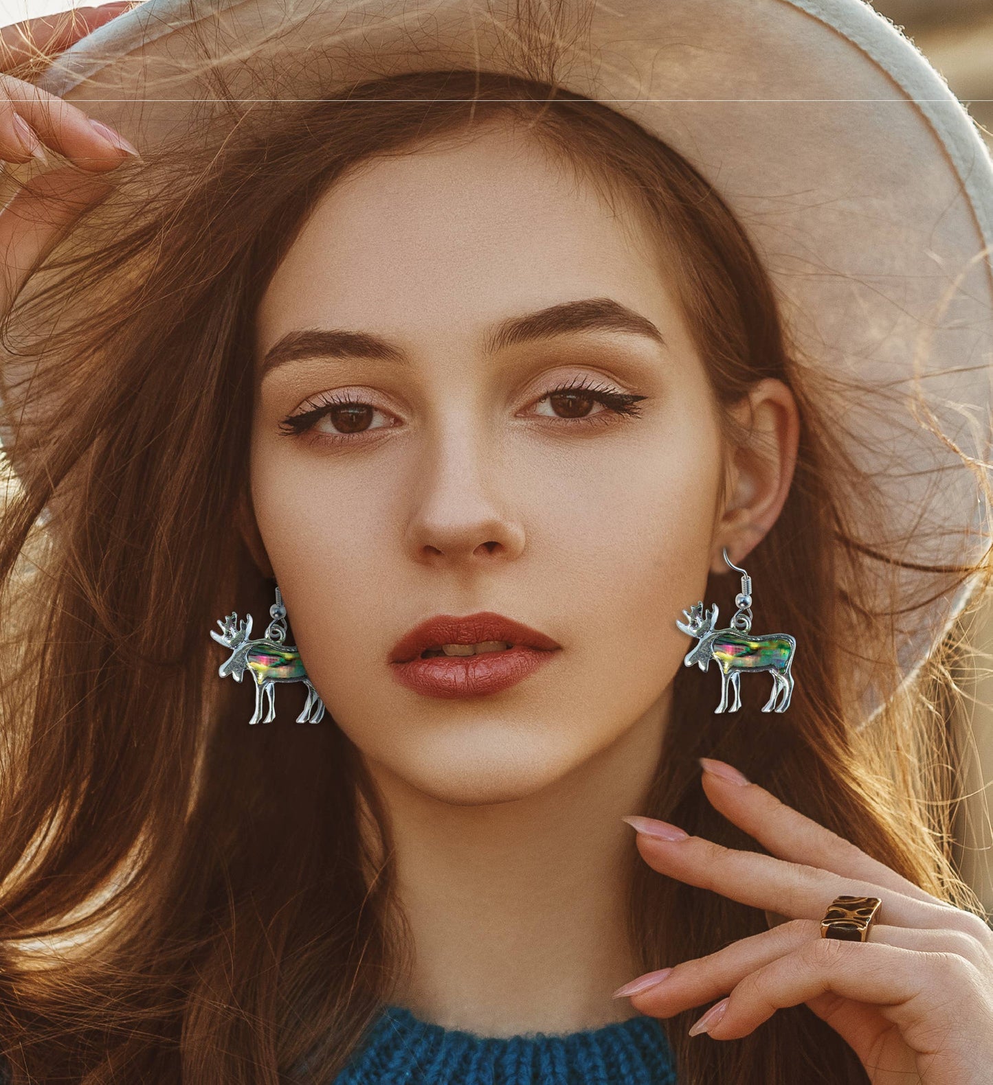 Moose w/Abalone Shell-Dangle Earrings