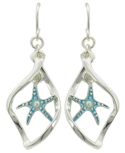 Turquoise Wave Starfish Pearl Earrings