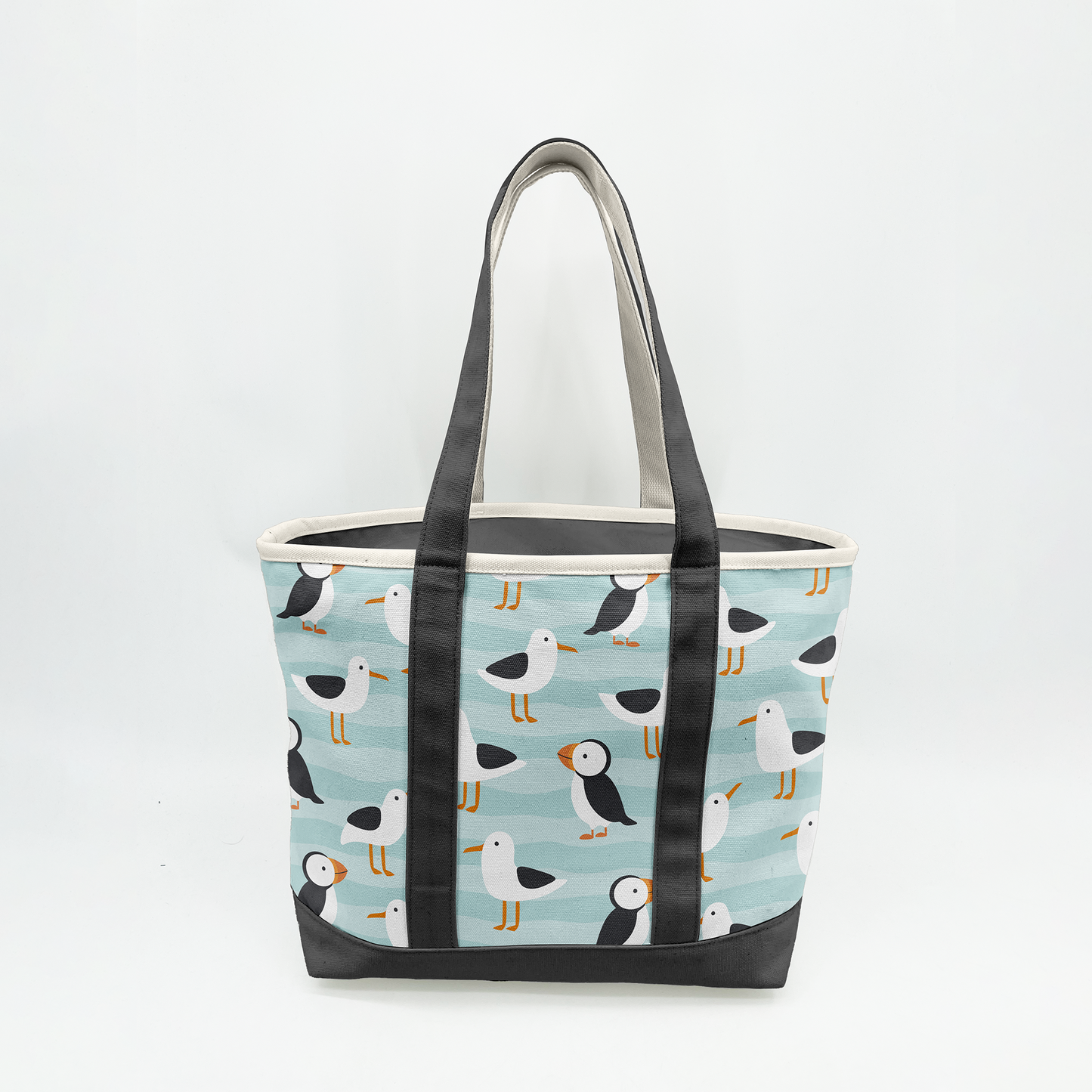 Coastal Puffin & Seagull Canvas Tote Bag – Ocean Bird Travel Carryall