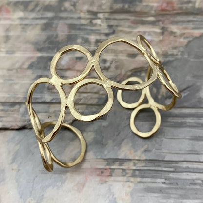 Gold Plated Adjustable Cuff Bracelet - Open Circles
