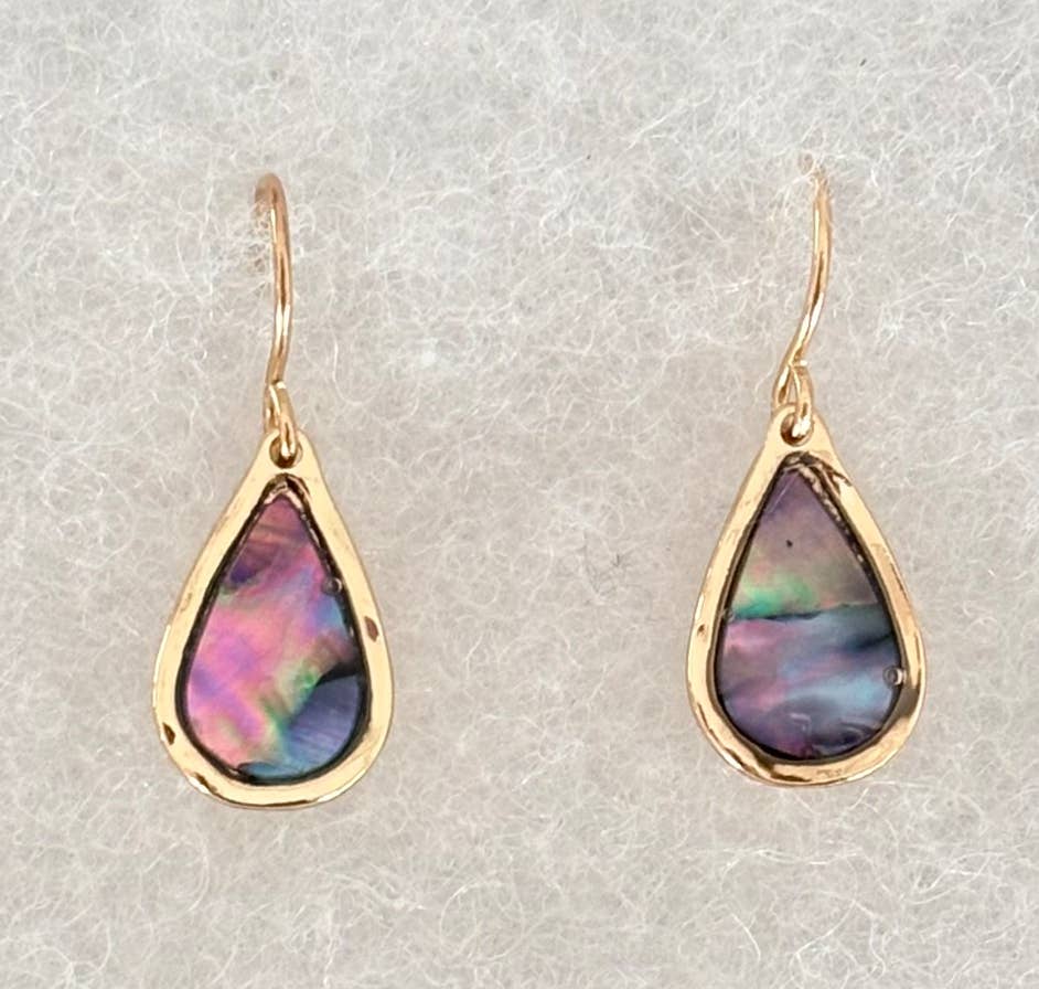 Silver Abalone Teardrop Dangle Earrings