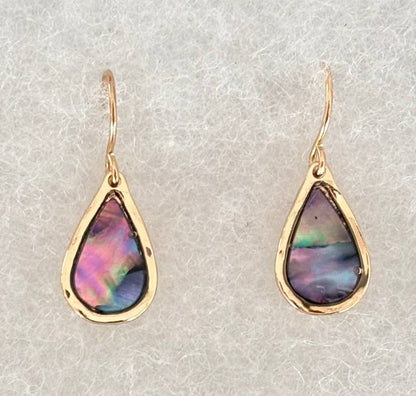 Silver Abalone Teardrop Dangle Earrings