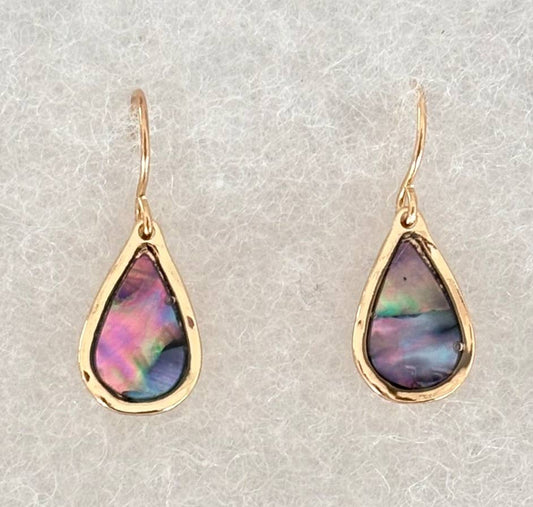 Gold Abalone Teardrop Dangle Earrings