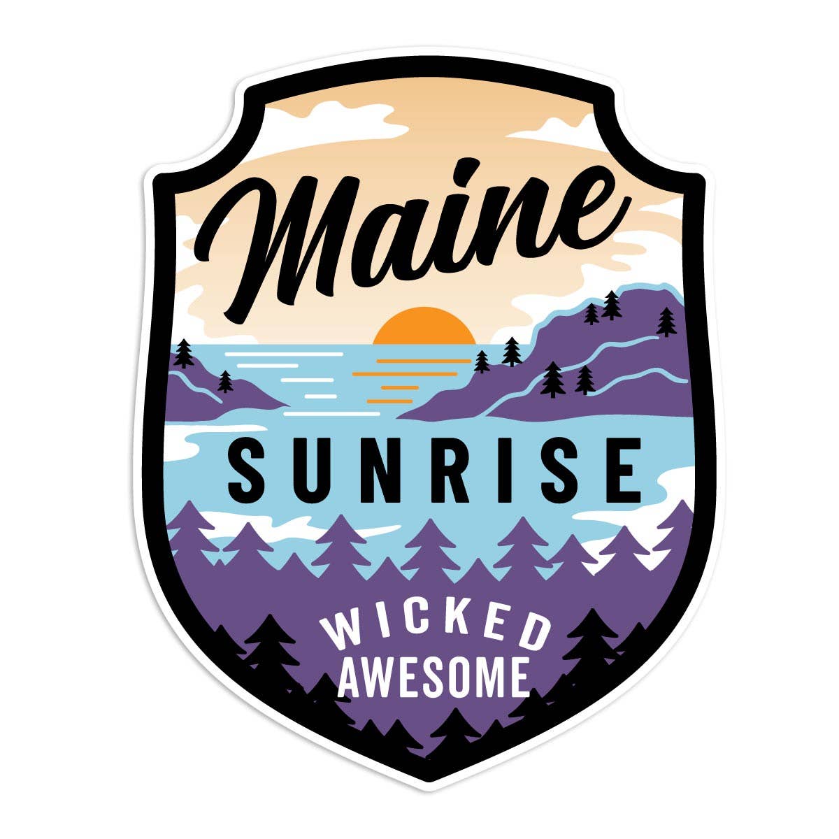 Maine Sunrise Wicked Awesome Die Cut Vinyl Sticker
