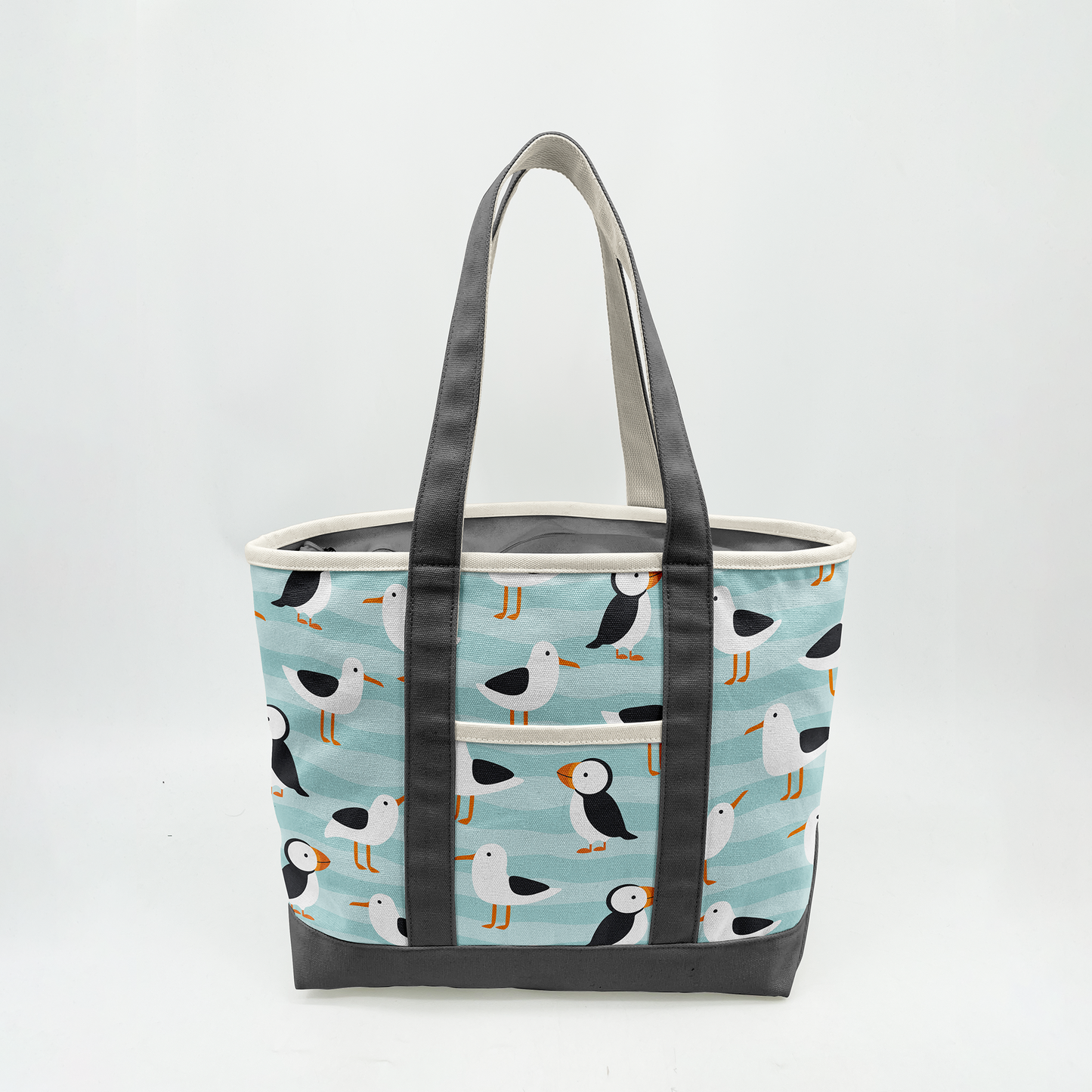 Coastal Puffin & Seagull Canvas Tote Bag – Ocean Bird Travel Carryall