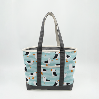Coastal Puffin & Seagull Canvas Tote Bag – Ocean Bird Travel Carryall