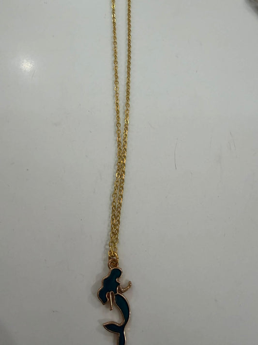 Blue Abalone Mermaid Necklace on Gold Chain