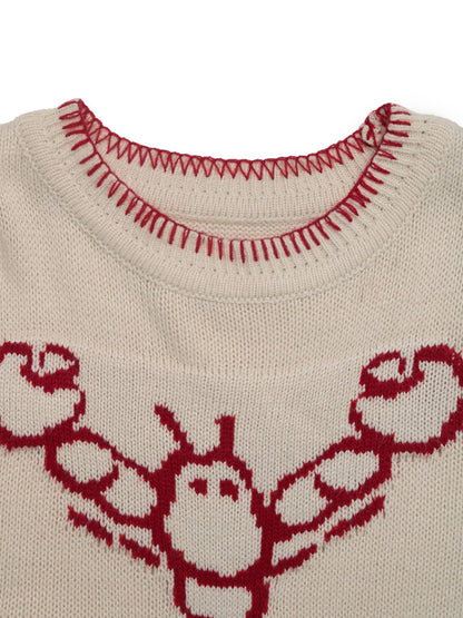 Contrast Trim Lobster Ecru Sweater