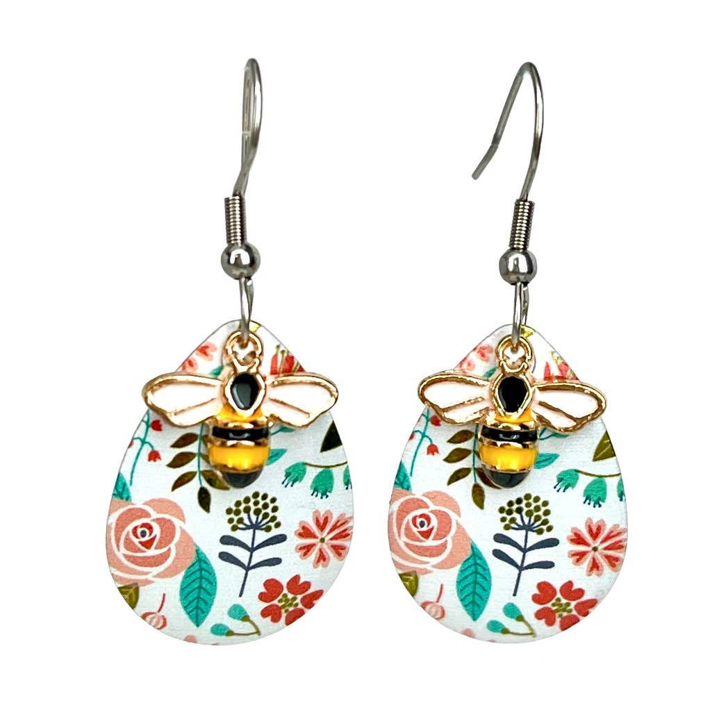 Bumblebee Bee Flower Earrings Handmade Floral Jewelry USA